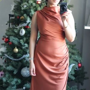 MOTF SILK DRAPED ASYMMETRICAL DRESS